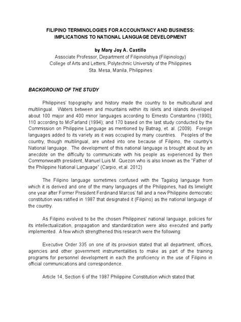 FILIPINO TERMINOLOGIES FOR ACCOUNTANCY AND BUSINESS  .